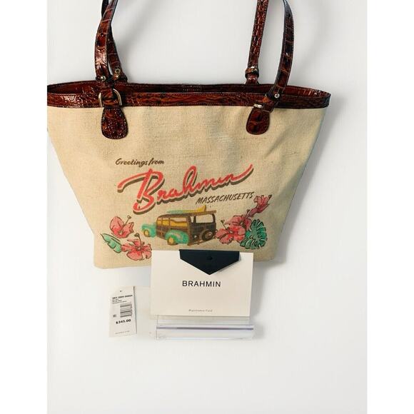 NWT Brahmin Brooke Pecan Pipa Greeting Massachusetts Large Tote Woody New w/ Tag - Picture 1 of 16